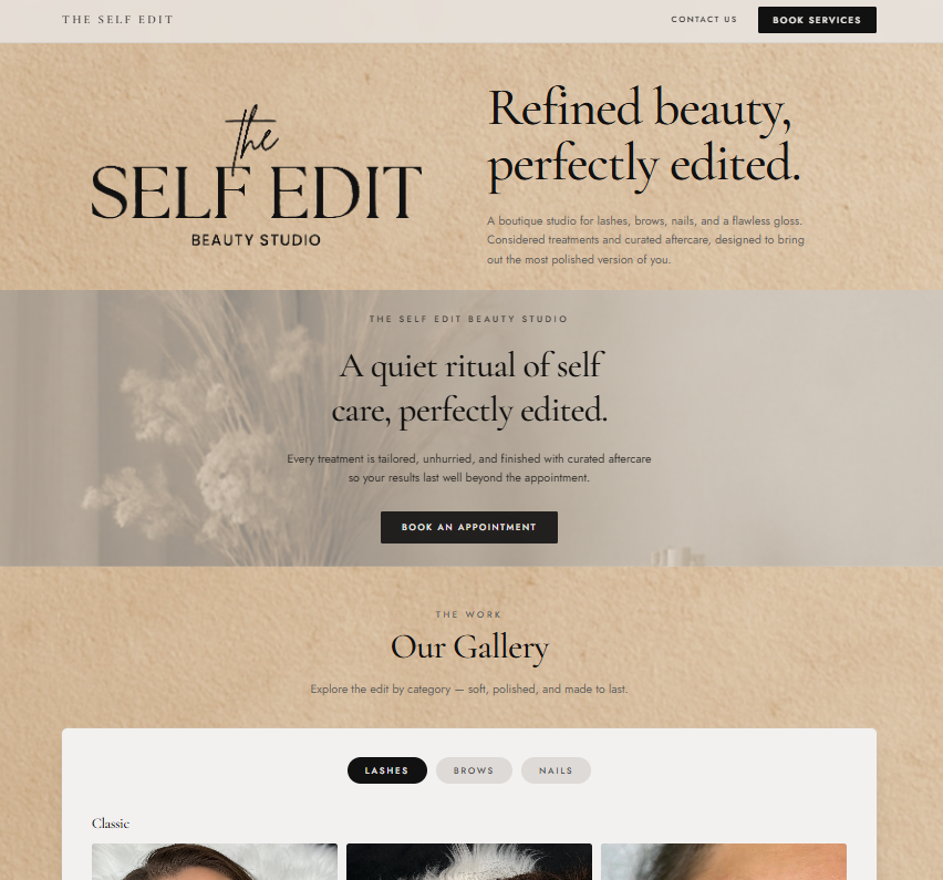 THE SELF EDIT BEAUTY STUDIO website build by Cedar